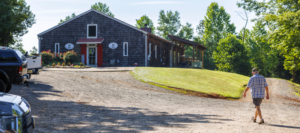 Guest walking to the EVSC lodge on a nice day.
