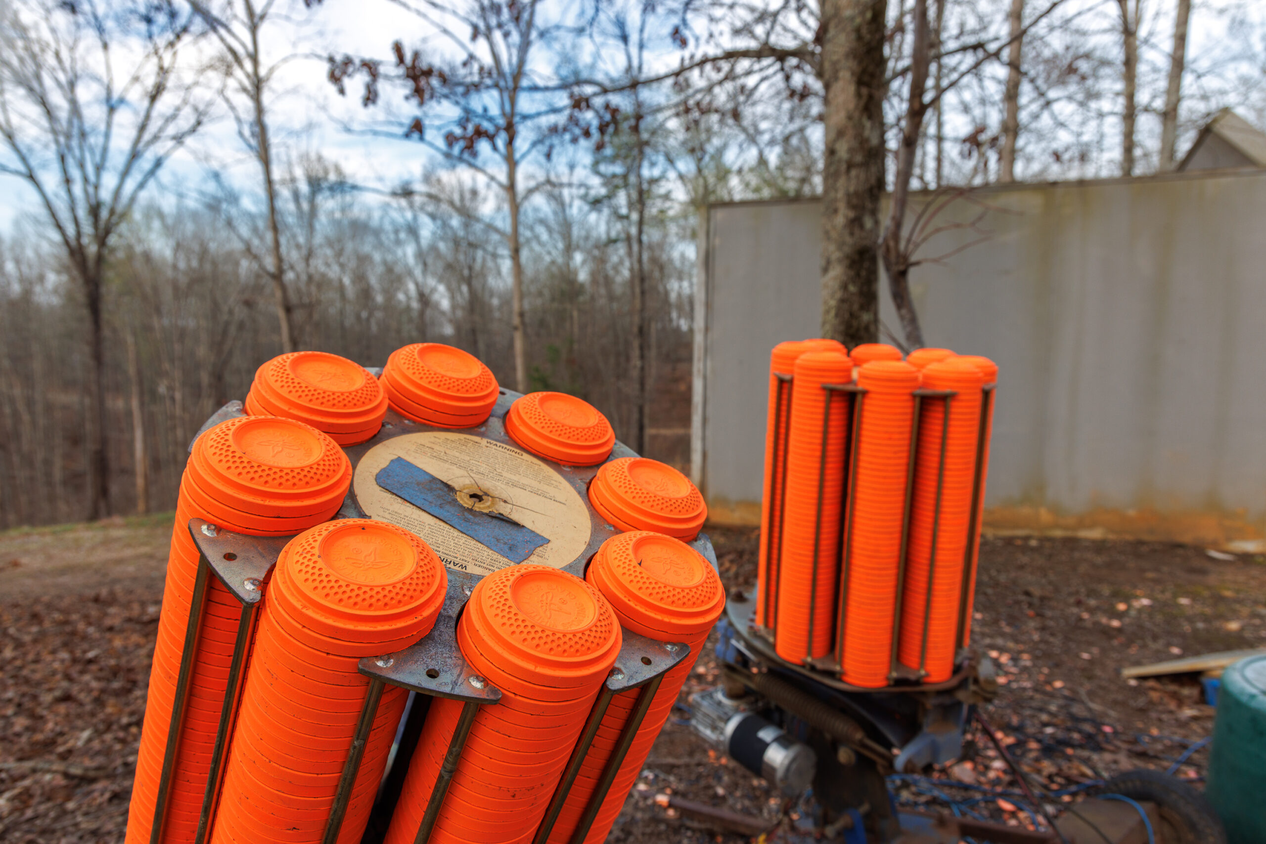 Two sporting clay machines filled to the top with Sporting Clays ready to be broken at EVSC in Dawsonville, GA.
