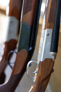 Sporting clay equipment lined up ready to go on Etowah Valley Sporting Clays Blue Course.